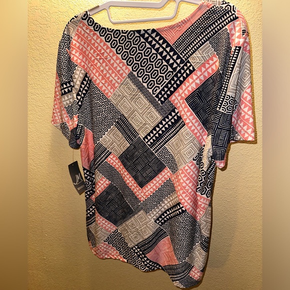 NWT JMCOLLECTION jacquard knit geometric textured material s/s stretch topSize:L - Picture 4 of 4